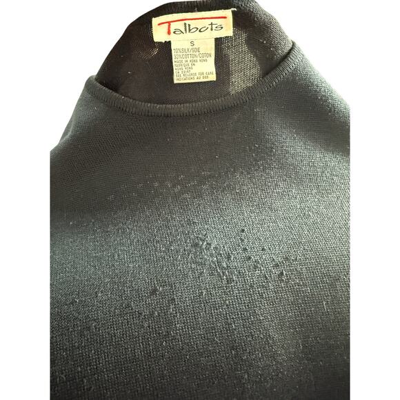 Vintage Talbots Silk Cotton Top Small Black Short Sleeves - Picture 8 of 8